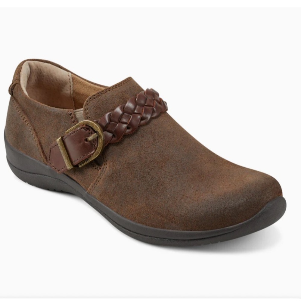 Earth Farage Round Toe Casual Slip-on Flats Dark Brown Flat Shoes with Woven Str